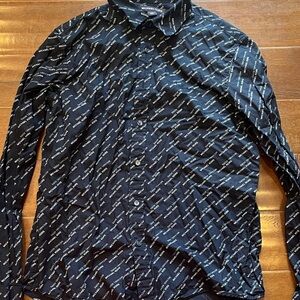 Michael Kors Black Logo-Print Button-Down Shirt 100% Cotton